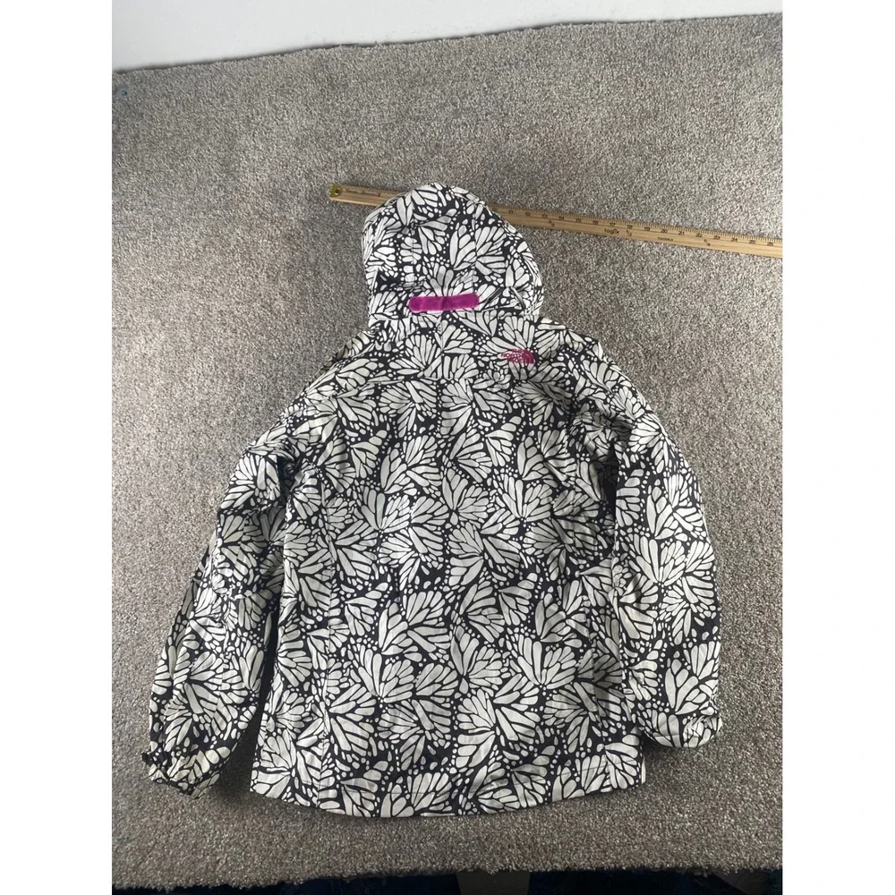 The North Face Girls L HyVent Rain Jacket Black White Butterfly Print 14/16